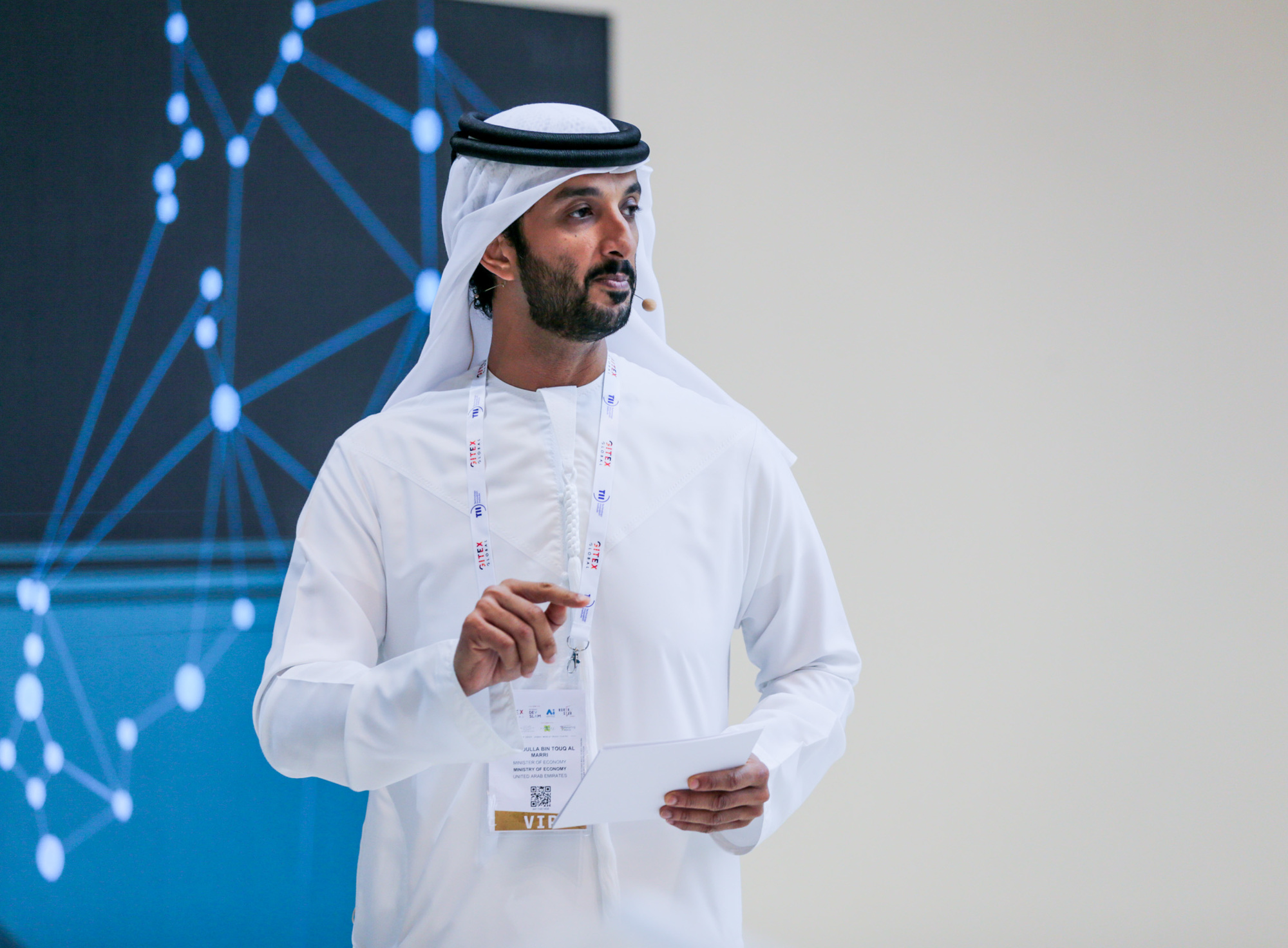 Ông Abdullah Bin Touq Al Marri, Bộ trưởng Kinh tế Uae, tại buổi ra mắt Sáng kiến ​​Quốc gia Doanh nhân 2.0 tại Gitex Global
